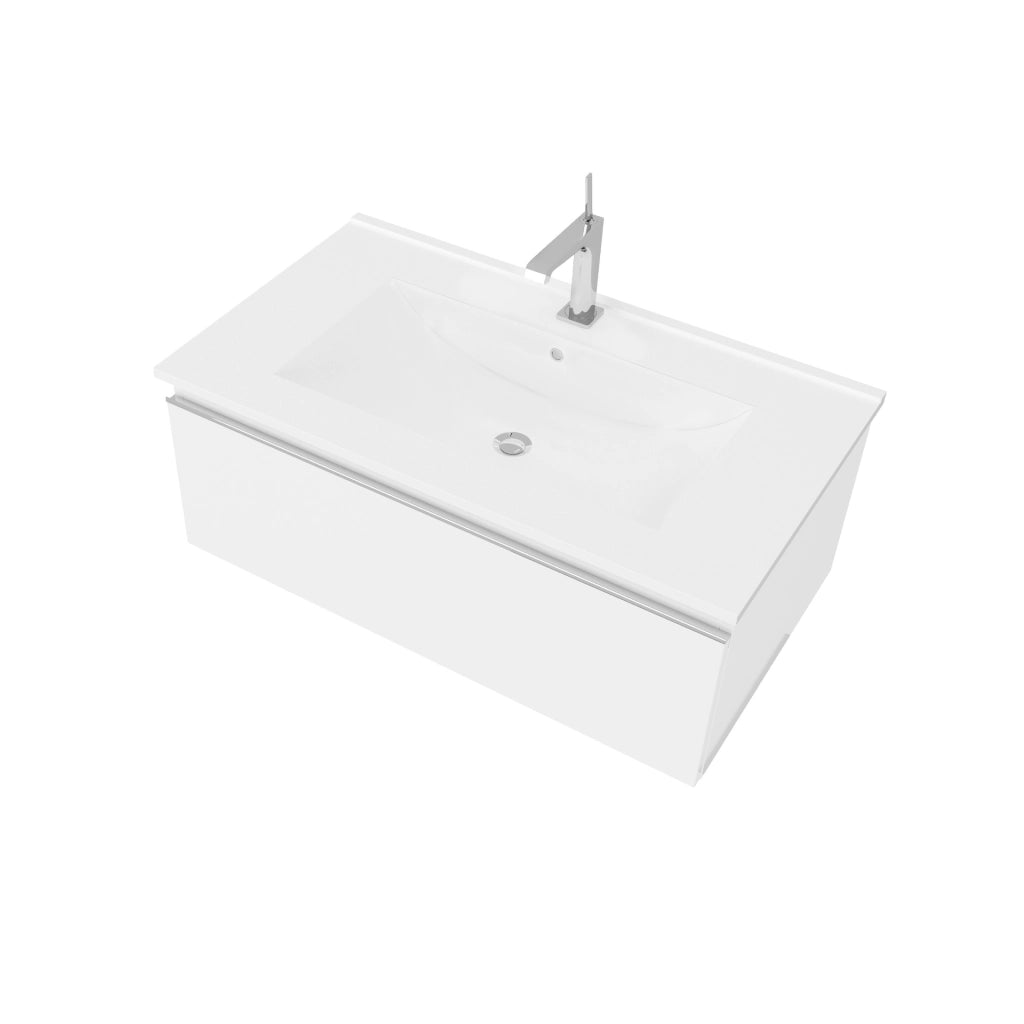 Composizione bagno sospesa 1 cassetto, lavabo da 81cm colore bianco più specchiera retroilluminata a led