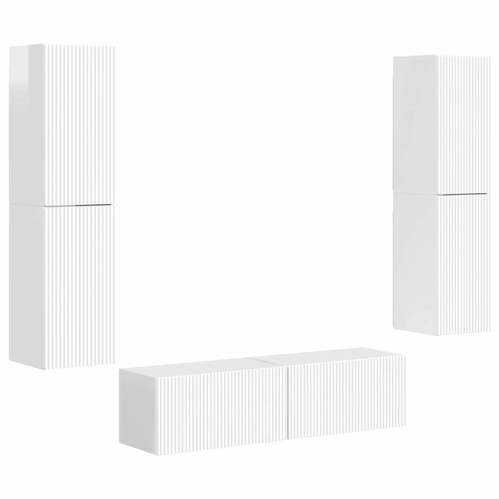 Set mobile TV 6 pcs Bianco Lucido Legno multistrato 3409127