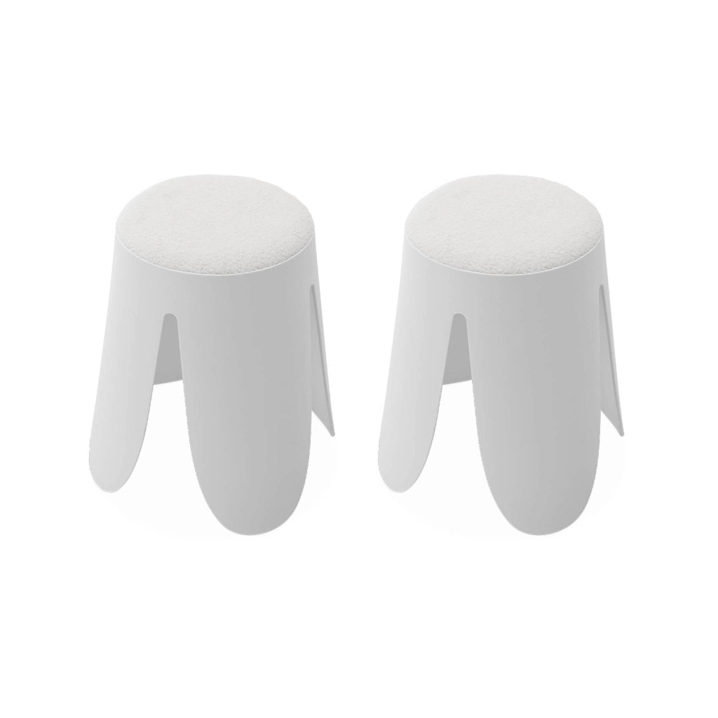 Set 2 sgabelli impilabili in bouclé, bianco