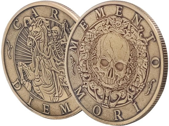 Monete di ricordo Memento Mori - Souvenir monete - Finitura antica - Colore bronzo - 40 mm - 2 x Moneta con teschio - Moneta souvenir