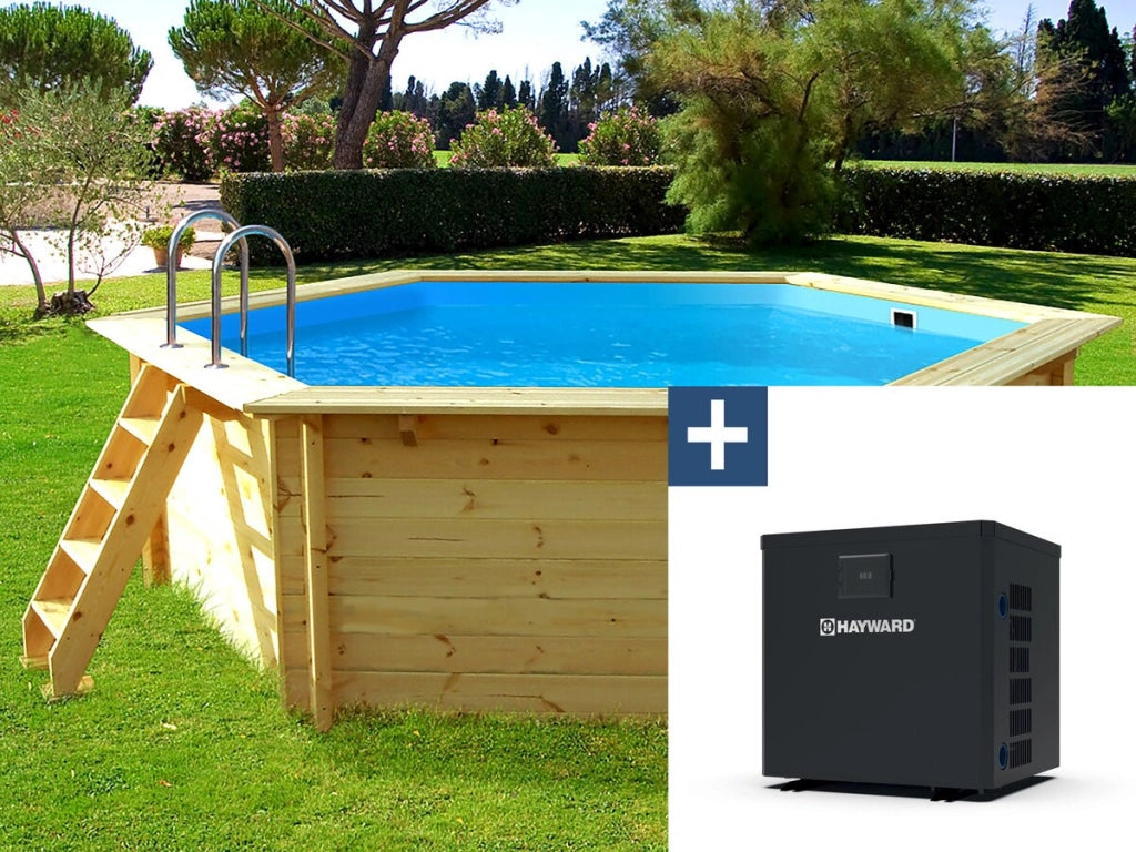 Piscina in legno "Hawai" - 4,10 x 1,18 m + mini pompa di calore 3,5kW - Metallo - Grigio