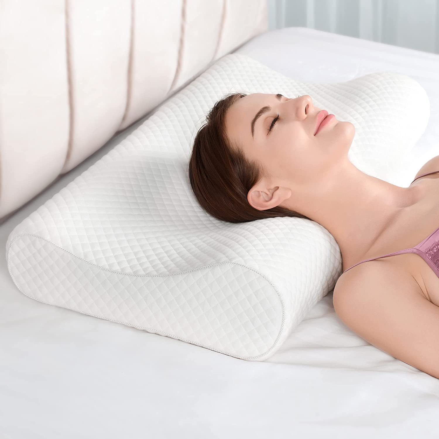 OLYMPIA Cuscino Cervicale MEMORY FOAM per Dormire a Doppia Onda - Cuscino Memory Foam Traspirante, ergonomico, anallergico - Guanciale Memory Foam Federa Lavabile