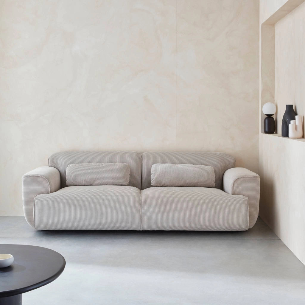 Divano in velluto a coste fini, 3 posti, beige grigio