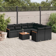 Set Divani da Giardino 9 pz con Cuscini Nero in Polyrattan 3258226