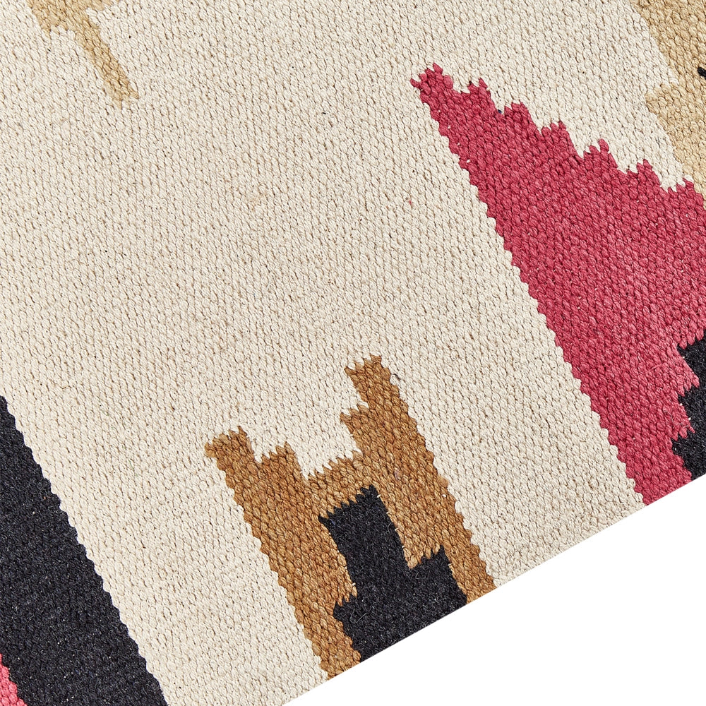 Tappeto Kilim in cotone tessuto a mano reversibile con motivo geometrico e nappe multicolore 80 x 300 cm soggiorno camera da letto