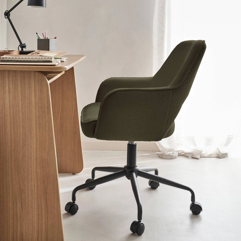 Sedia da ufficio bouclé con rotelle, kaki