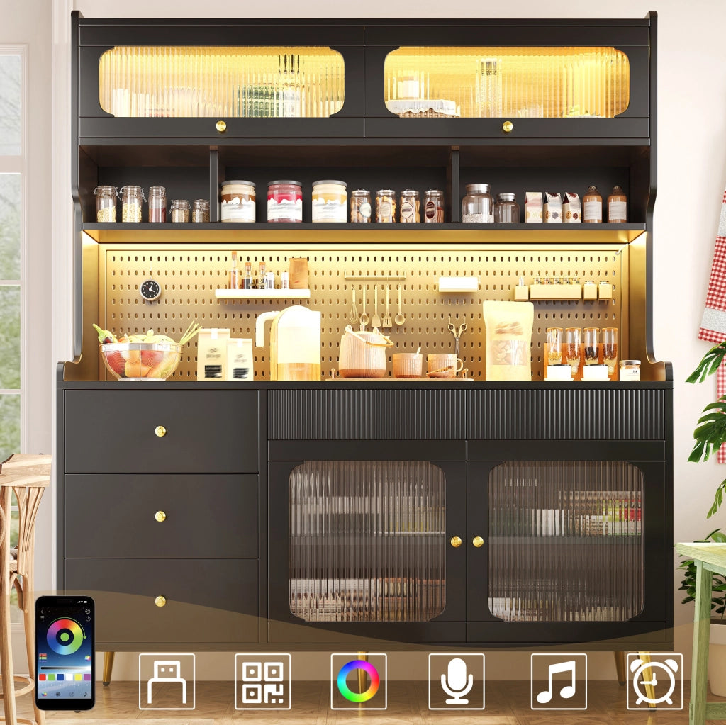 ARMADIO ALTO con LED RGB e App 145x39x171 cm MDF e Vetro Nero