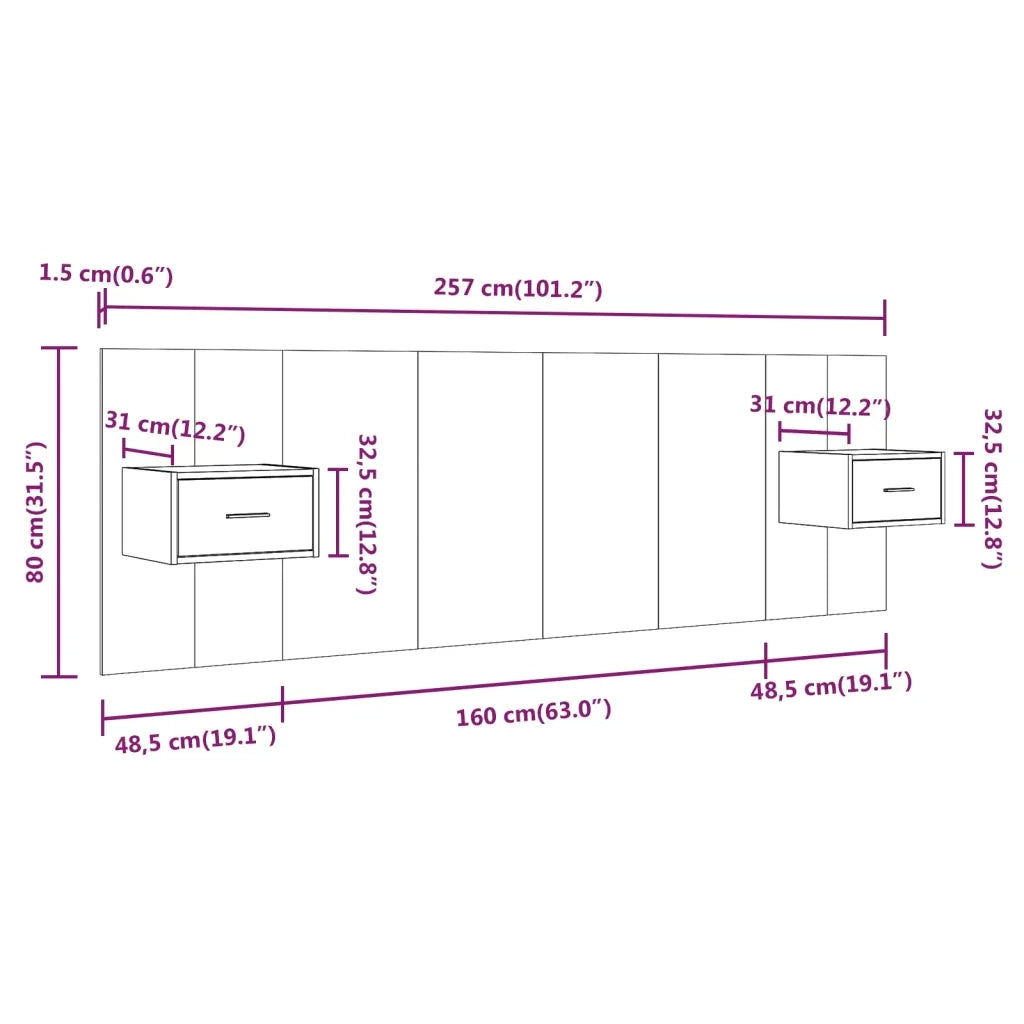 Testiera Letto con Comodini in Legno Multistrato Rovere Fumo 3115705