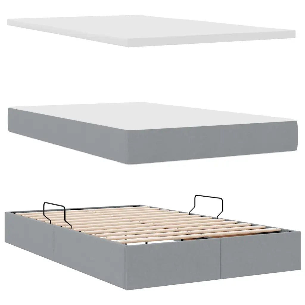 Letto con contenitore e LED Grigio chiaro 120 x 190 cm Tessuto 3371193