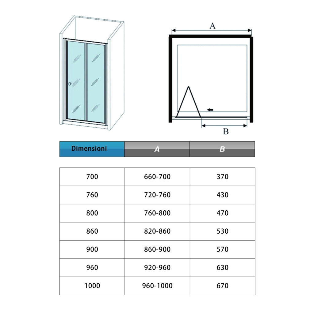 185 cm Box Doccia per Nicchia Porta a Soffietto 90 cm Vetro Temperato 5 mm Satinato Opaco Profilo Cromato Lucido