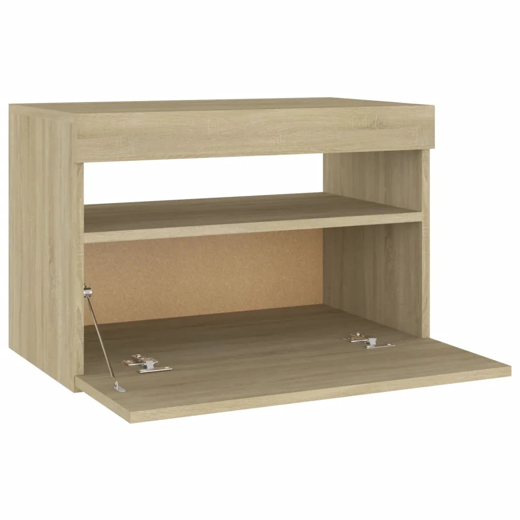 Set di 2 Comodini | Armadio da Notte | Mobiletto da notte con Luci LED Rovere Sonoma 60x35x40 cm