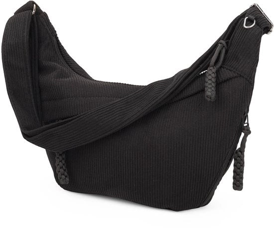 Borsa da Spalla per Donne - Tela Corduroy - 3 Comparti con Cerniera - Cinturino Regolabile - Borsa da Braccio - Materiale Sostenibile - 37x31 cm - Borsa da Spalla da Trasportare