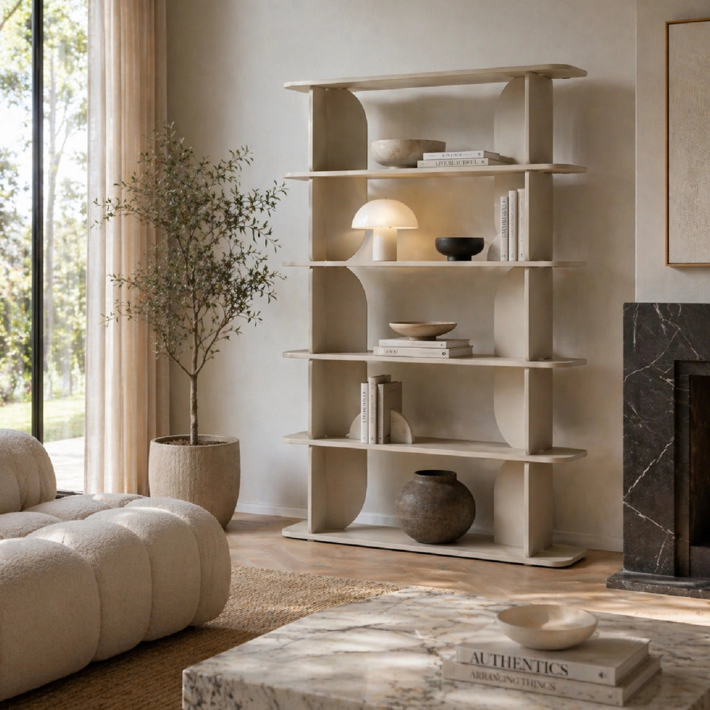 Libreria In Melaminico Con 5 Ripiani A Giorno Design Contemporaneo Minimal Per Soggiorno Salotto Studio Corridoio Zona Living E Ufficio 120 X 181.5 X 34 Cm Cashmere