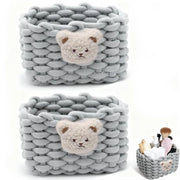 Due contenitori di stoccaggio in cotone, 19 x 15 x 13 cm, contenitore per la stanza da bagno, organizzatore rettangolare, contenitori per la toelettabella, stanza dei bambini, soggiorno, grigio