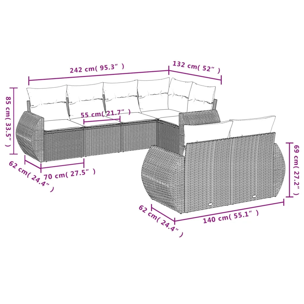 Set Divani da Giardino con Cuscini 7pz Nero Polyrattan 3221604