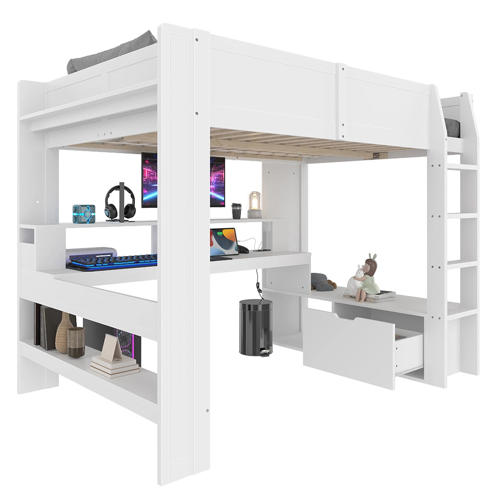 Letto gaming - Xylo - 140x200 cm LED scrivania bianco