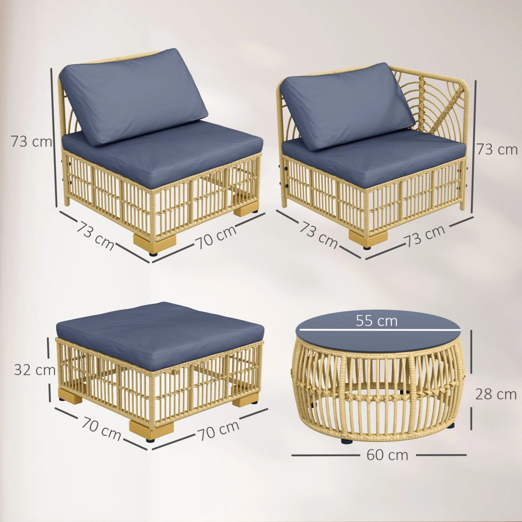 Divano da Giardino in Polyrattan con Cuscini e Tavolo ¨C Minimal ¨C Grigio