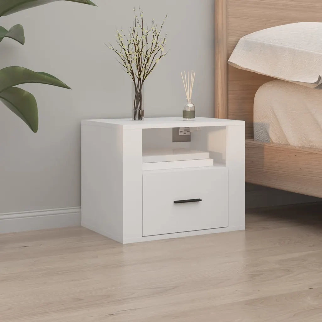 Set di 2 Comodini | Armadio da Notte | Mobiletto da notte a Muro Bianchi 50x36x40 cm