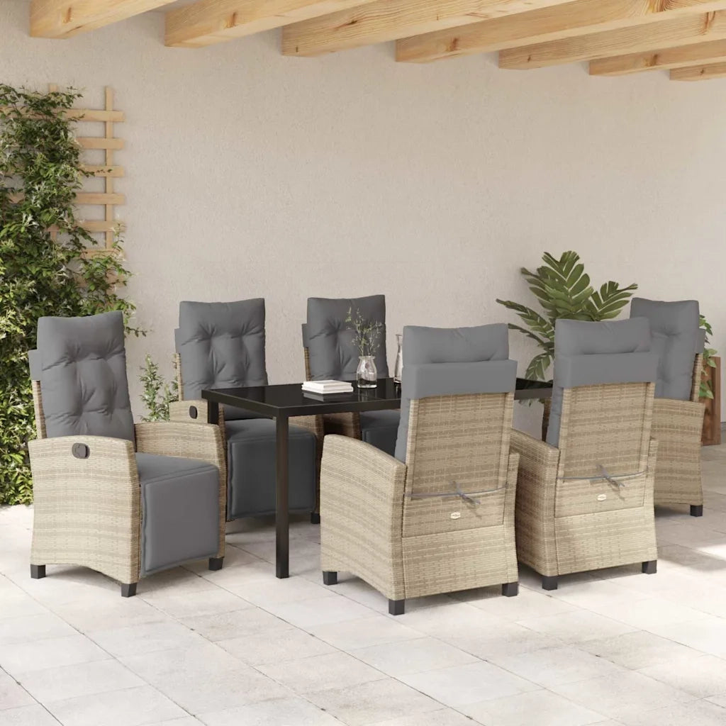 Set da Pranzo per Giardino con cuscino 7 pcs Beige polyrattan