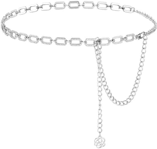 Cinturino Femminile in Acciaio con Catena Versatile - Stile Vintage con Perle - Cinturino con Pendente a Strass - Cinturino con Catena Metallica