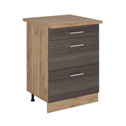 Vicco Mobiletto base per cucina Grigio nobile 60 cm con cassetti, PL Rovere