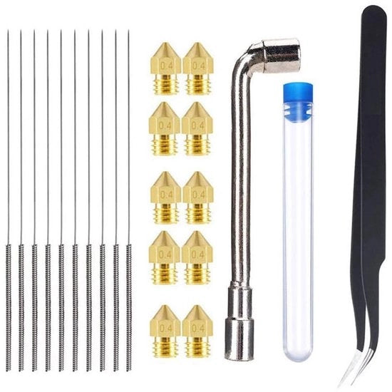 Set di Spugnole per 3D Stampante - 10 pezzi - 0,4 mm - Acciaio Inox - Alta Temperatura - Resistente allo Sfregamento - Elevata Conduttività Termica - Adatto per Ender 5 S1 3D Stampante - Nozzle per 3D Stampante