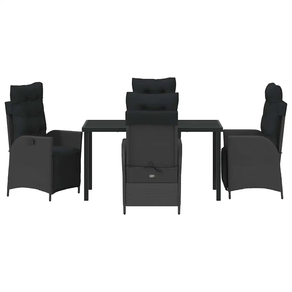 Set da Pranzo per Giardino con cuscino 5 pcs Nero polyrattan