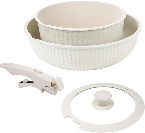 Insolabile Driedelige Set - Padella per Cucina 26 cm - Bacinella per Latte 20 cm - Manico Removibile - Superficie Antiaderente - Progettazione Applicabile - Cottura