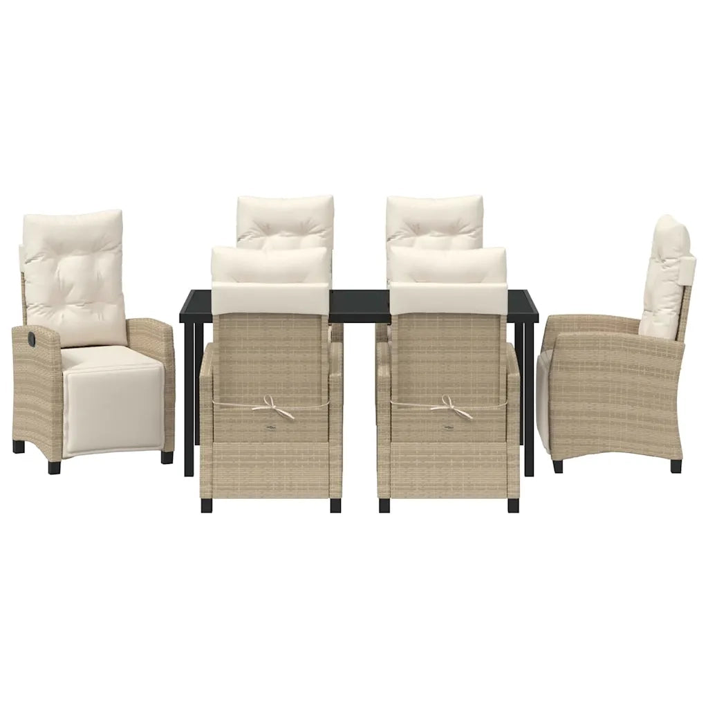 Set da Pranzo per Giardino con cuscino 7 pcs Beige polyrattan