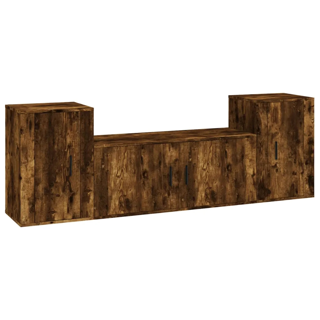 Set Mobili Porta TV 3 pz | Armadietto TV | Mobile Porta TV Rovere Fumo in Legno Multistrato