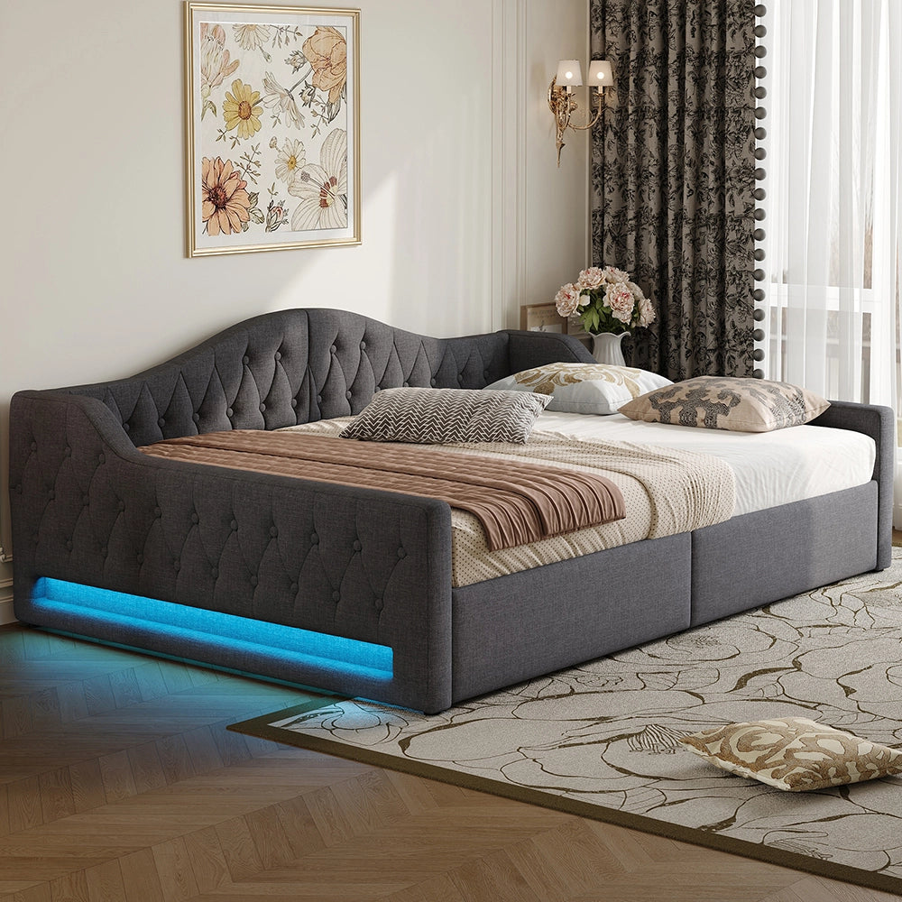 Letto imbottito - Xylo - 140x200cm LED con contenitore, grigio