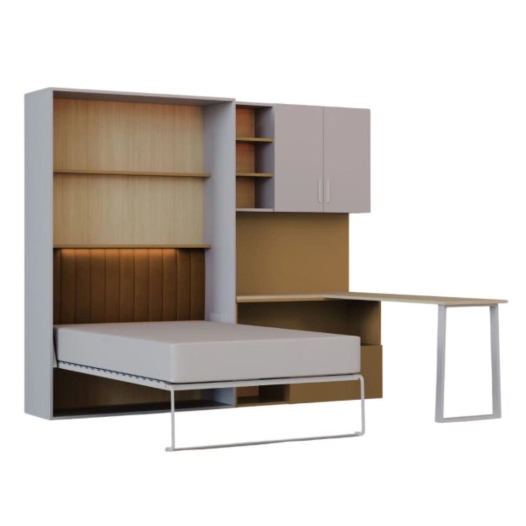Cameretta Completa Con Letto A Scomparsa Scrivania Armadio E Cassettiera Salvaspazio In Melaminico Per Camera Bambini Ragazzi Stanza Ospiti 133 X 208.5 X 45-216 Cm Cashmere E Giallo