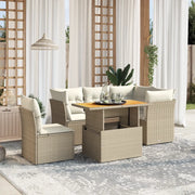 Set Divano da Giardino 5 pz con Cuscini Beige in Polyrattan