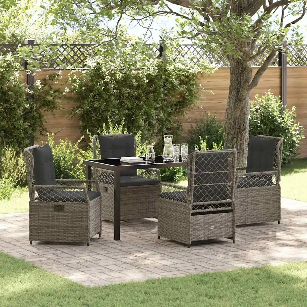 Set da Pranzo per Giardino 5 pcs Grigio polyrattan