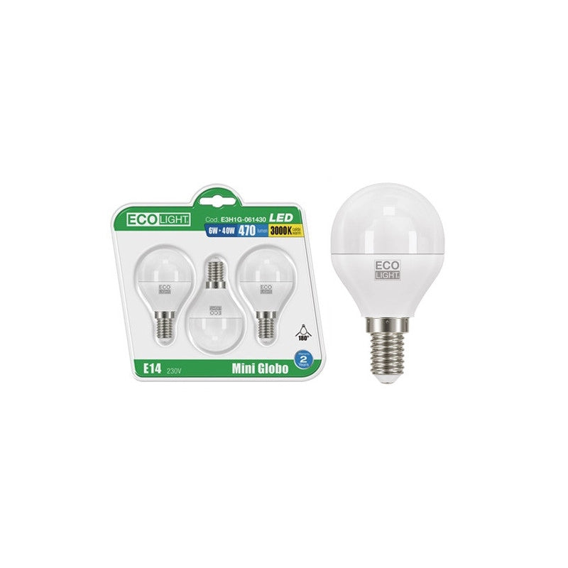 Lampadine LED mini-globo E14 8 W caldo – 470 lm – 3 pz – Ecolight