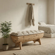 Cassapanca-Baule-Panca con Contenitore in Legno Massello e Tessuto 103x51x44 cm