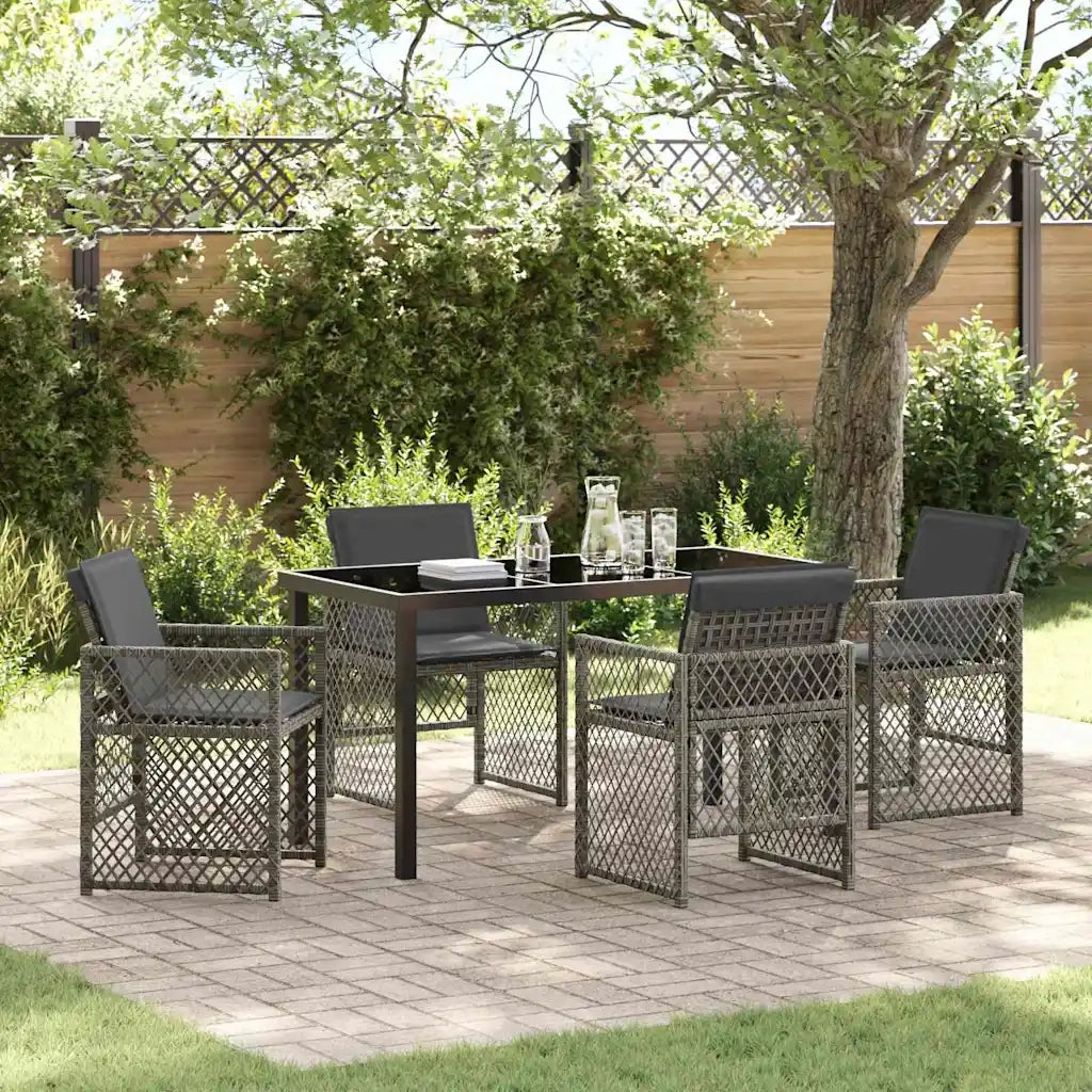 Set da Pranzo per Giardino 5 pcs Grigio polyrattan