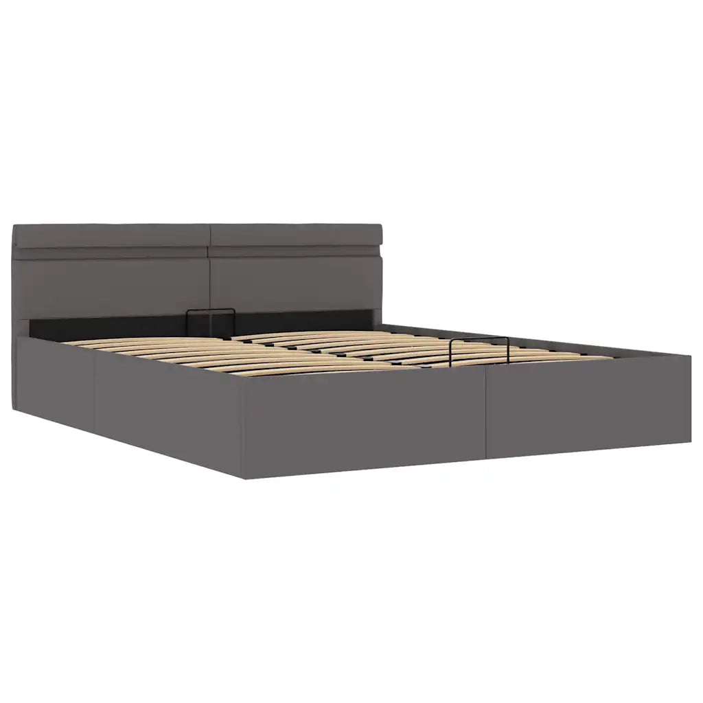 Giroletto Contenitore Idraulico LED Grigio Similpelle 160x200cm
