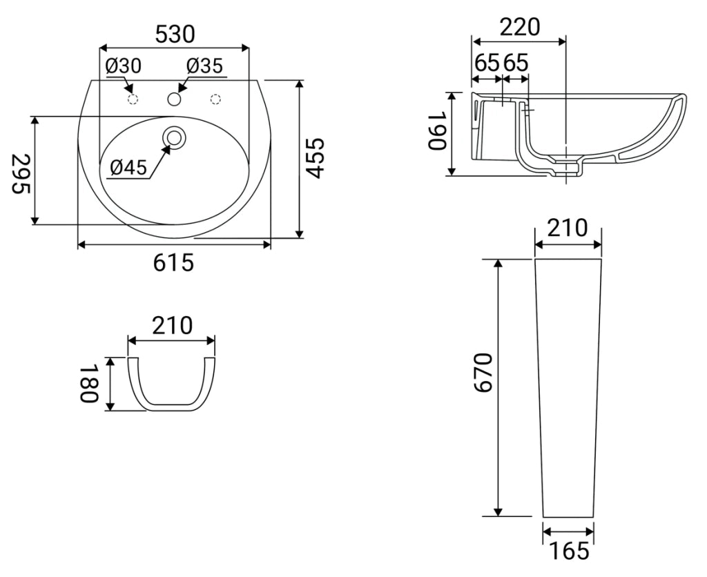 Lavabo sospeso 60 cm - serie idro