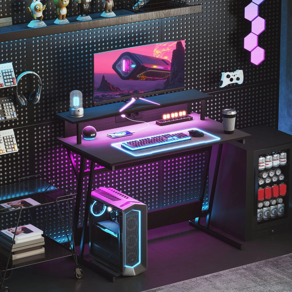 Scrivania Gaming con Luci LED e Supporto per Monitor 100x60x88.5 cm Nero