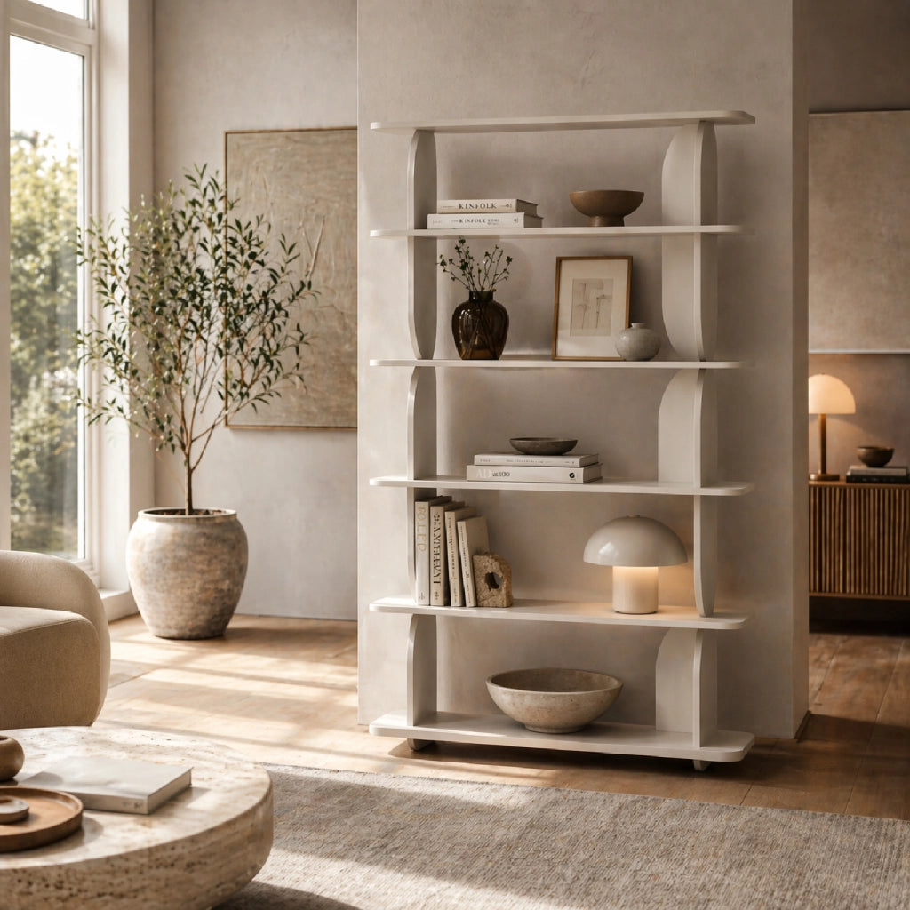 Libreria In Melaminico Con 5 Ripiani A Giorno Design Contemporaneo Minimal Per Soggiorno Salotto Studio Corridoio Zona Living E Ufficio 120 X 181.5 X 34 Cm Cashmere