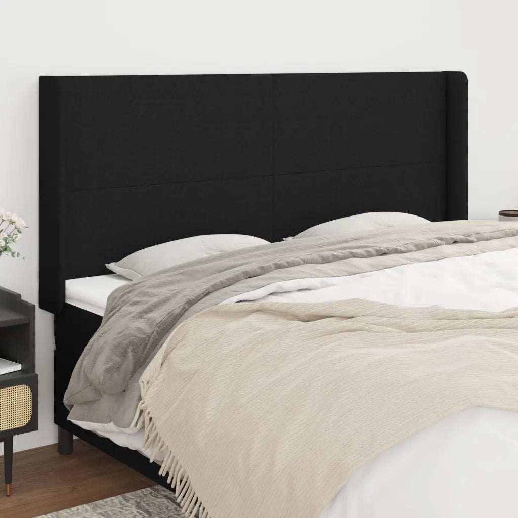 Testiera ad Orecchio-Testata con Orecchie Nera 203x16x118/128 cm in Tessuto 243764