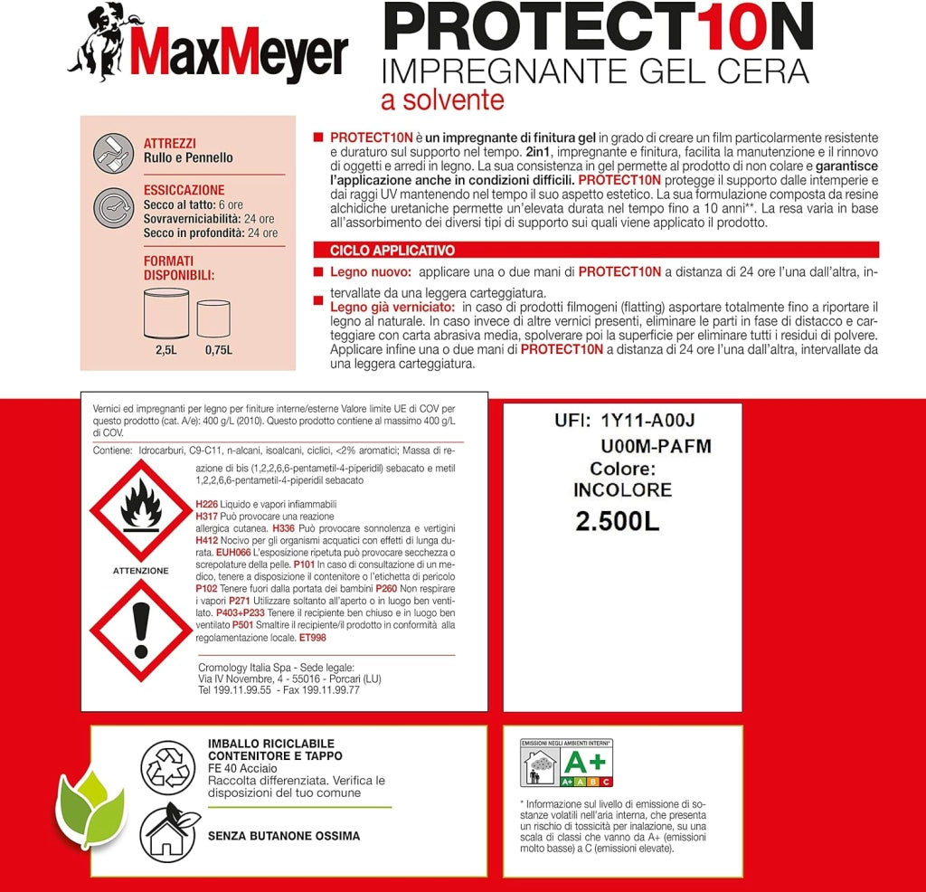 Impregnante a Solvente per Esterni PROTECT10N, Incolore, 2.5L