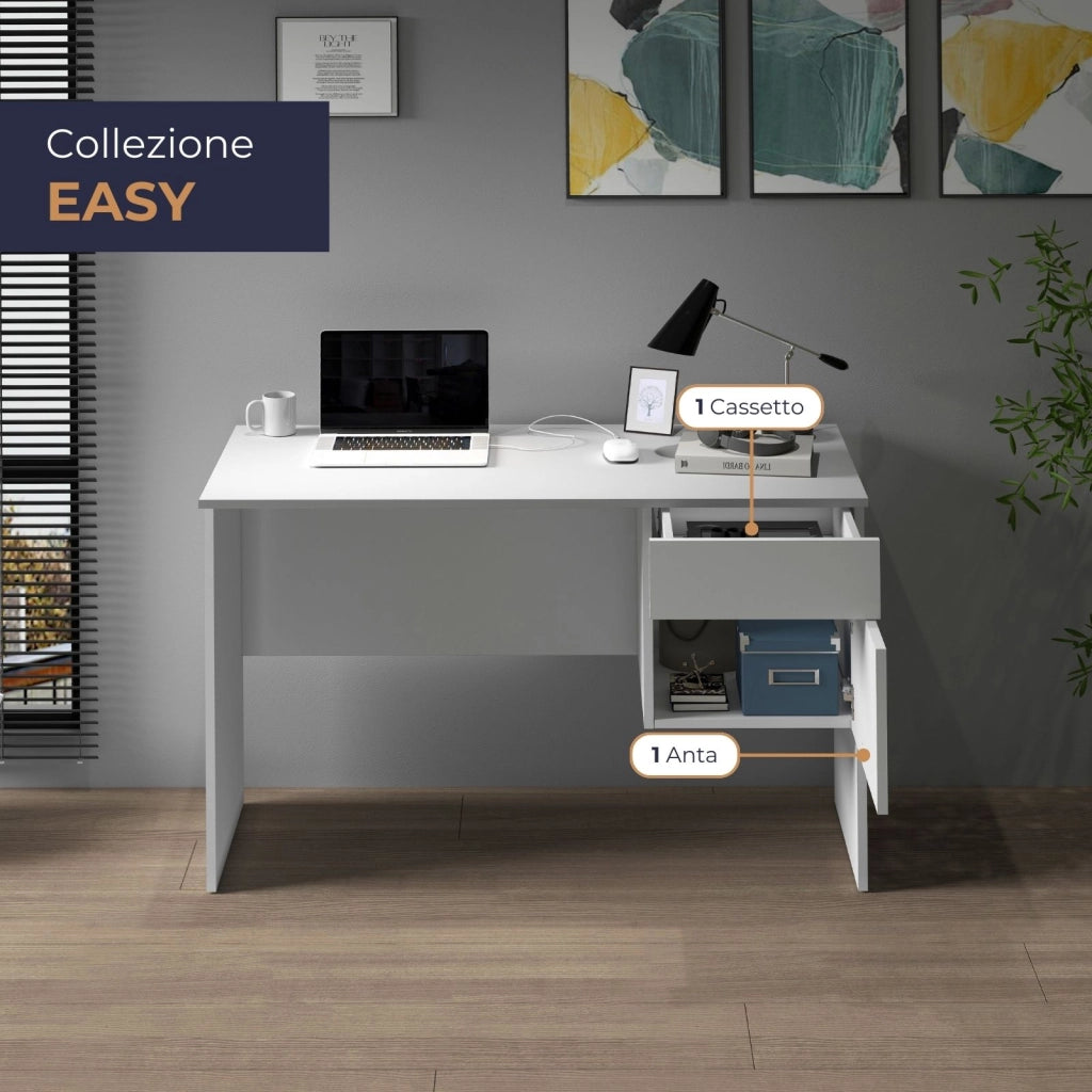 WHOUS Scrivania Easy 1 anta e 1 cassetto bianco opaco 110x50x75 cm