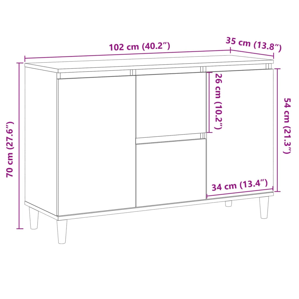 Buffet credenza cassettiera armadio mobile contenitore organizer cucina soggiorno salotto legno vecchio 102 x 35 x 70 cm legno ingegnerizzato marrone 02_0036597