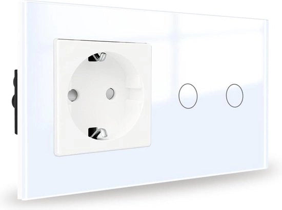 Pannello di vetro Touch interruttore di illuminazione con prese - Inseribile a doppia funzione 1-via - Interruttore a LED a manopola - Nessuna conduttore neutro richiesto - 157 x 86 mm
