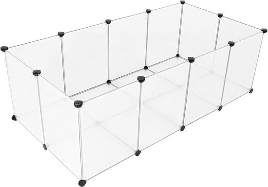 Recinzione per piccoli animali, casetta per piccoli animali, recinto esterno con pannelli di pavimento, box, rete di plastica e metallo per piccoli animali, cavia, hamster, coniglio, manifestino