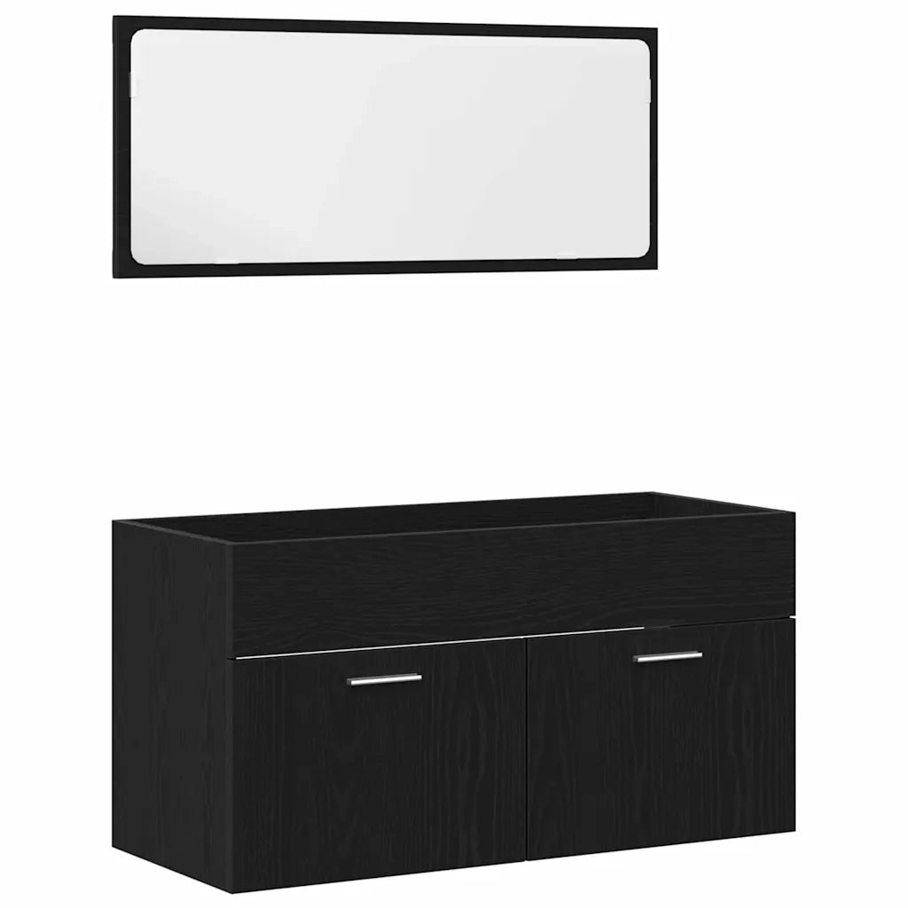 Set di mobili per il bagno 3 pcs Rovere Nero Legno multistrato 3334339