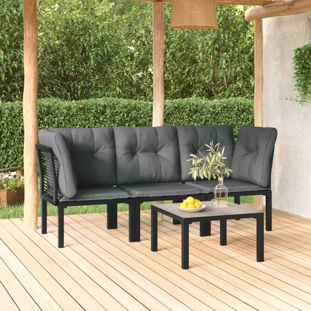 Set Salotto da Giardino 4 pz Nero e Grigio in Polyrattan 362803