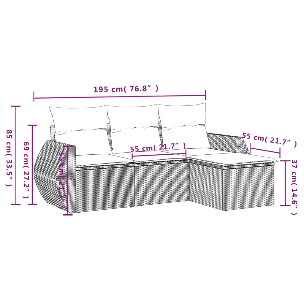 Set Divani da Giardino 4 pz con Cuscini Nero in Polyrattan 3221265